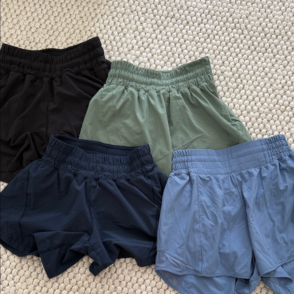 Lululemon Hotty Hot shorts Black, Green, Navy, and Blue
